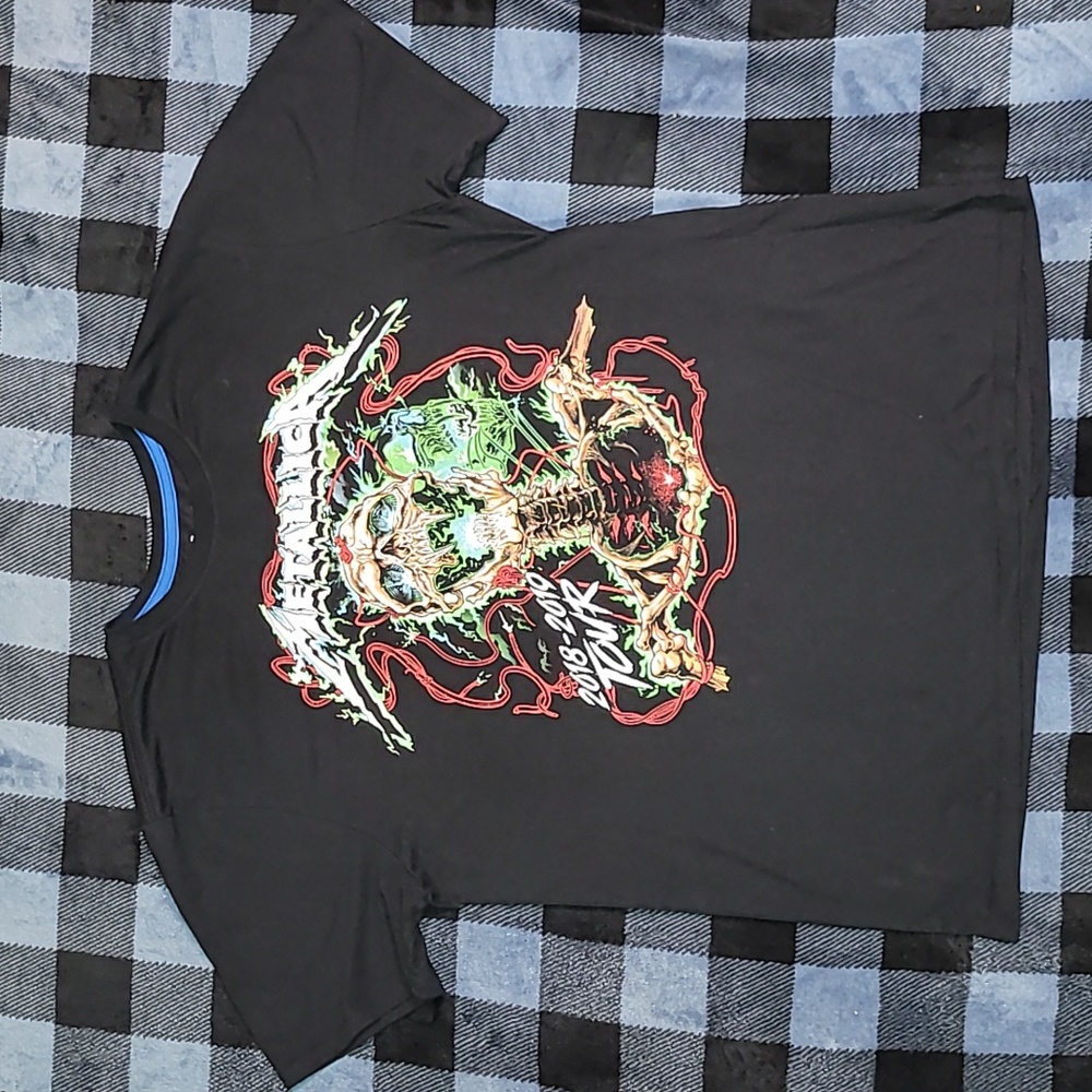 Black Graphic Short Sleeve Tee with Neon Skeleton Design